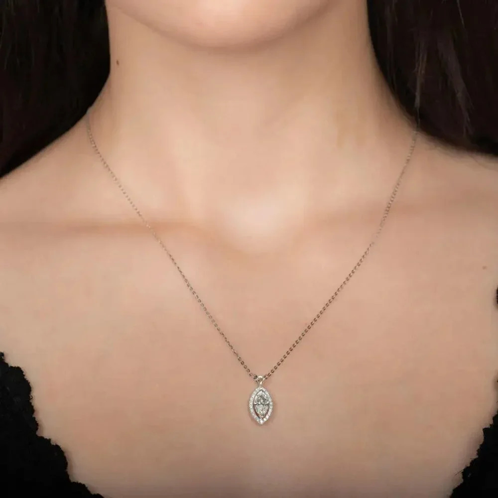 🎁 Exquisite Gifts Marquis CZ Hollow Pendant Necklace for Women, EVGG1073 - Picture 2 of 4
